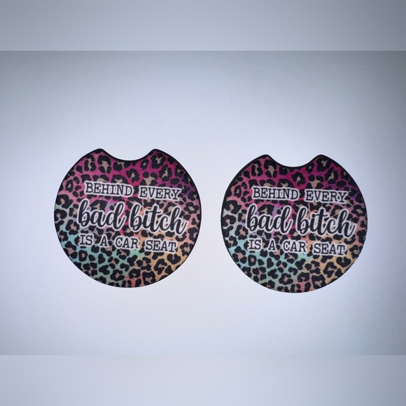 Other - Leopard Print Car Coasters with Quote